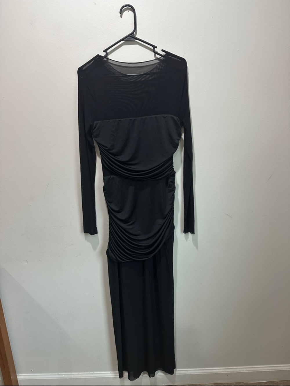 Meshki Black Sheer Ruched Maxi Dress - Picture 3 of 12
